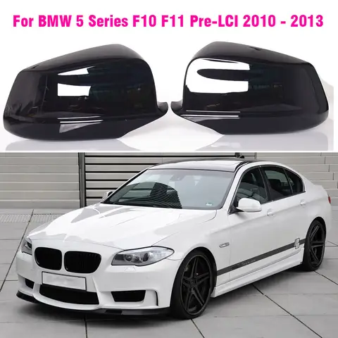 BMW 5 시리즈 F10 F11 Pre-LCI 2010 - 2013 용 오리지널 디자인 스타일 글로스 블랙 카 사이드 백미러 쉘 커버