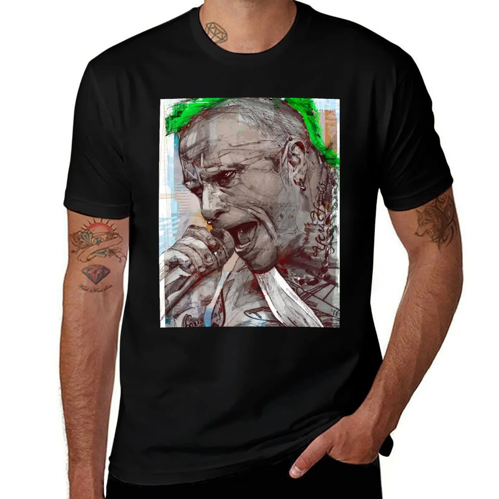 Keith Flint drawing T-Shirt anime clothes hippie clothes Aesthetic clothing Men's clothing