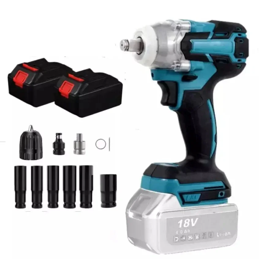 Brushless Chave de Impacto Elétrica em 18v 12 Polegada Ferramentas Elétricas 15000 Mah li Bateria Luz Led Adaptar para Makita Bateria