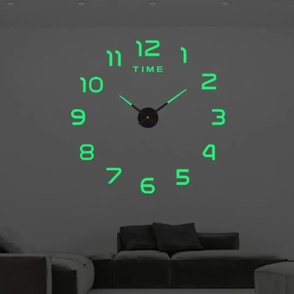 Home Wall Clock DIY Led Family Silent Decoration Clocks Room Glow Living 3D Decor for Digital Art Bedroom Mural Garden