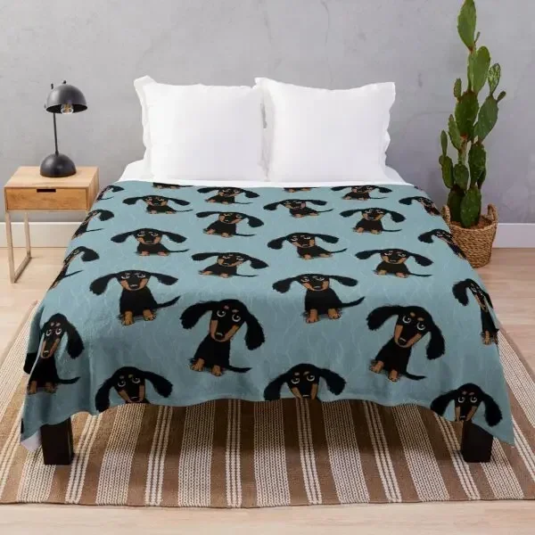 Dachshund Dog Blanket Fleece Spring/Autumn Wiener Sausage Dog Lightweight Thin Throw Blankets for Sofa Car Bed King Queen Size