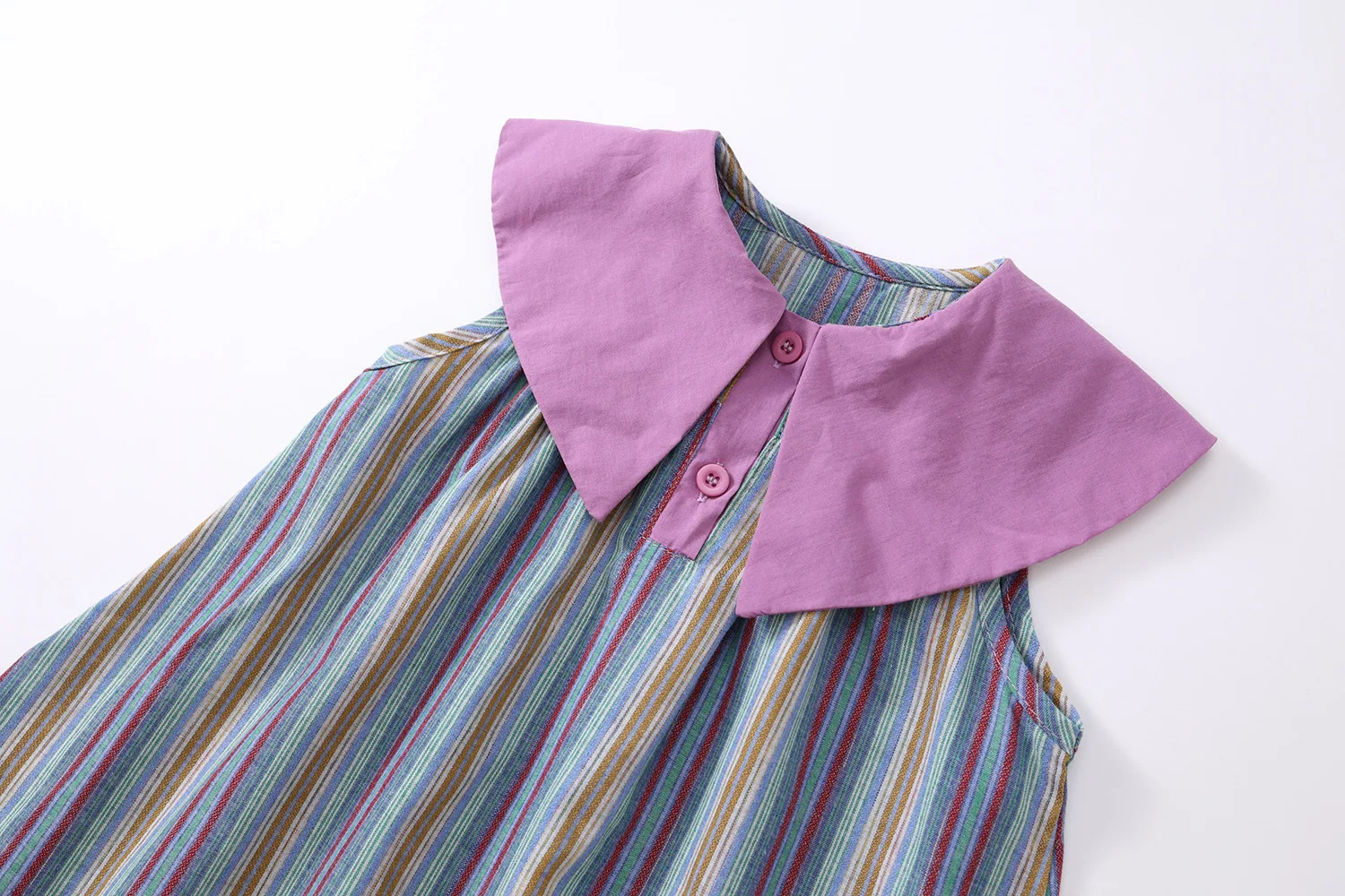 New Summer Kids1-8Y  Girls Striped Tank Dress, Contrast Color Lapel Cute Dress for Toddler for 90-140cm