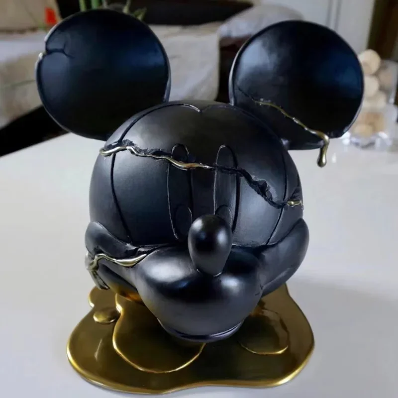 28cm Disney Black Mickey Head Figurines Fashion Resin Statue Model Tabletop Handwork Ornament Children Toy Home Decoration Gift