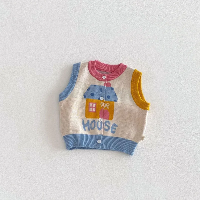 Kinder-Strickweste 2026 Frühling Mädchen Jungen Jacquard-Kuchen-Cardigan Koreanischer Stil Baby Kinder Bunter Kontrast Ärmelloser Pullover – Detail 5