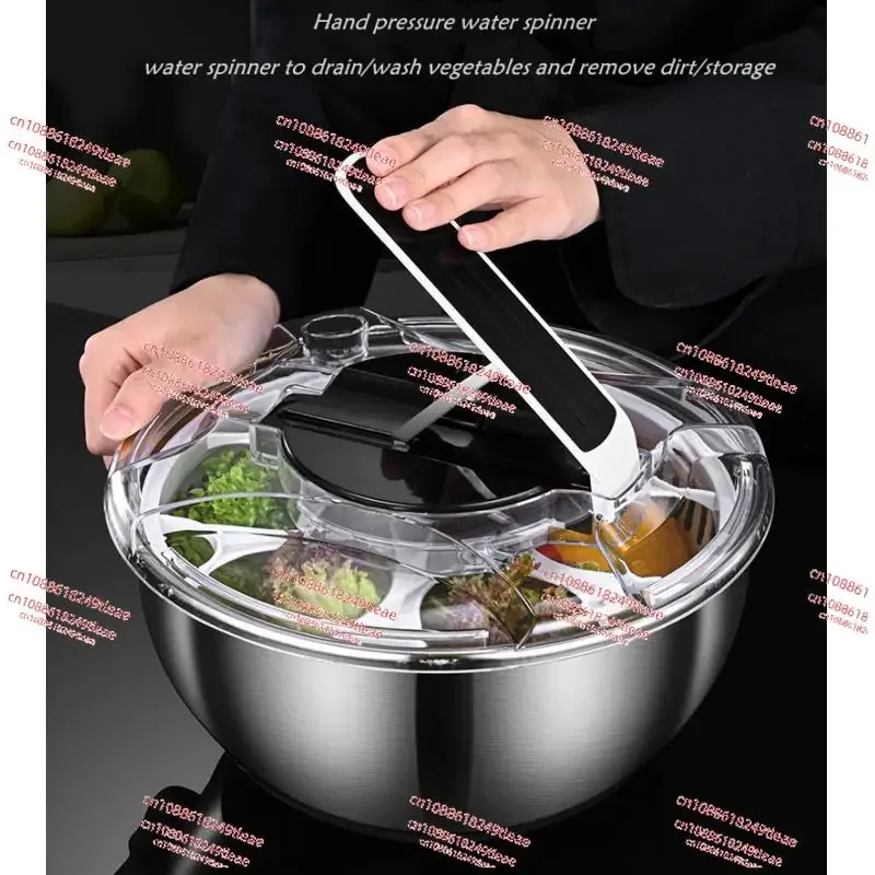 Manual Salad Spinner Drain Basket Fruit Washer Quick Dry for Home Kitchen Vegetables Food Salads Stainless Steel Small Appliance