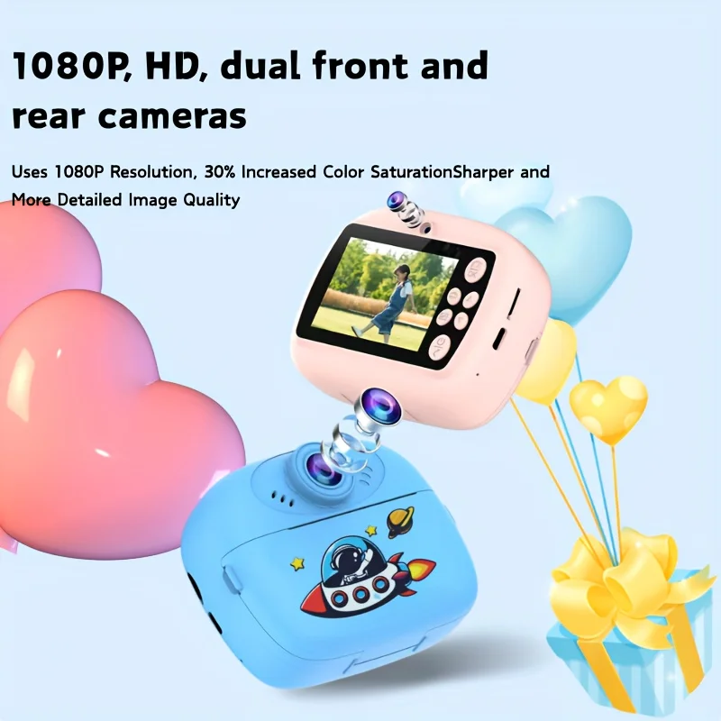 FHD Print Camera Cute Creative Thermal Paper Instant Print Photo Video Outdoor Travel Camera Support 32GB Memory Card