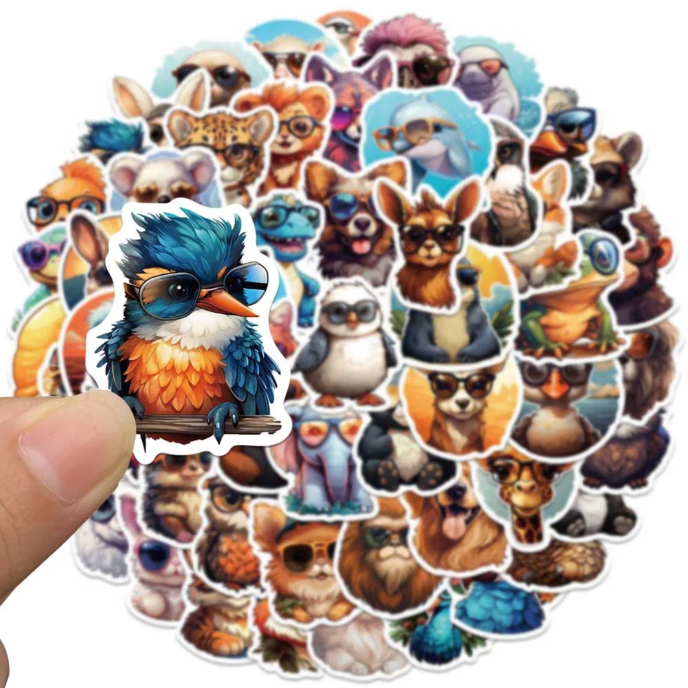 55pcs Cute Kids Decals Cartoon Animals Wearing Glasses Stickers For Laptop Water Bottle Luggage Diary Vinyl Waterproof Graffiti