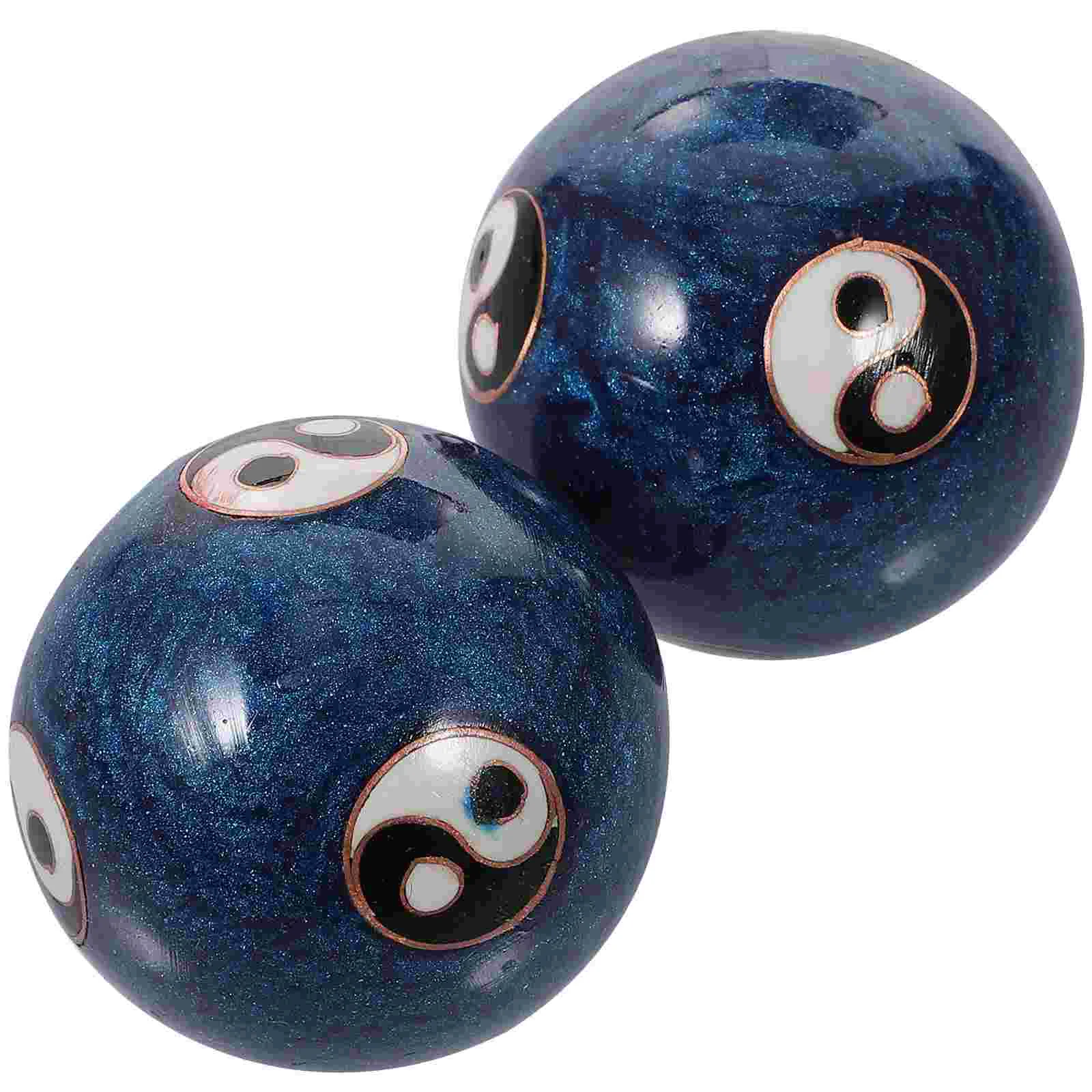 

1 Set Enamel Chinese Tai Chi Pattern Blue Health Balls Baoding Balls Exercise Massage Balls Stress Relieve Hand Exercise Therapy