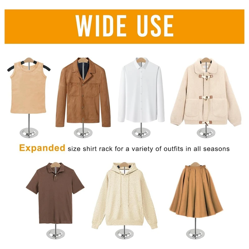 حامل عرض القميص قابل للتعديل الارتفاع، حامل عرض تي شيرت للبائعين، رف القميص لمعطف الملابس والملابس