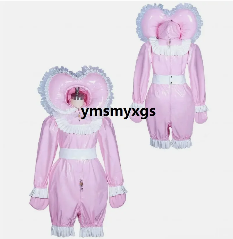 Girl Maid Sissy Lockable Pink PVC Romper Jumpsuits cosplay costume Tailor-made