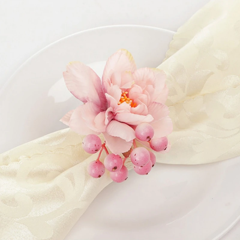 Artificial Flower Napkin Rings Hotel Napkin Holder Circle Napkin Buckle for Christmas Wedding Birthday Party Dinner Table Decor
