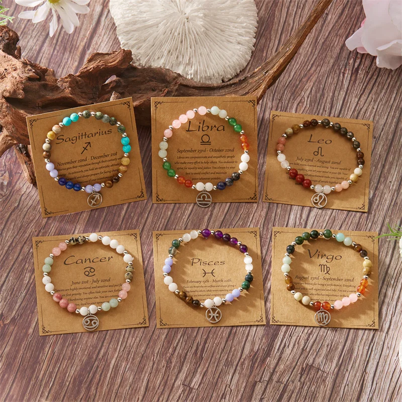 Pulsera con cuentas del zodiaco de 12 Aries, toro, Géminis, cáncer, Leo, Virgo, Libra, Escorpio, Acuario, Piscis, regalos, joyería para mujer