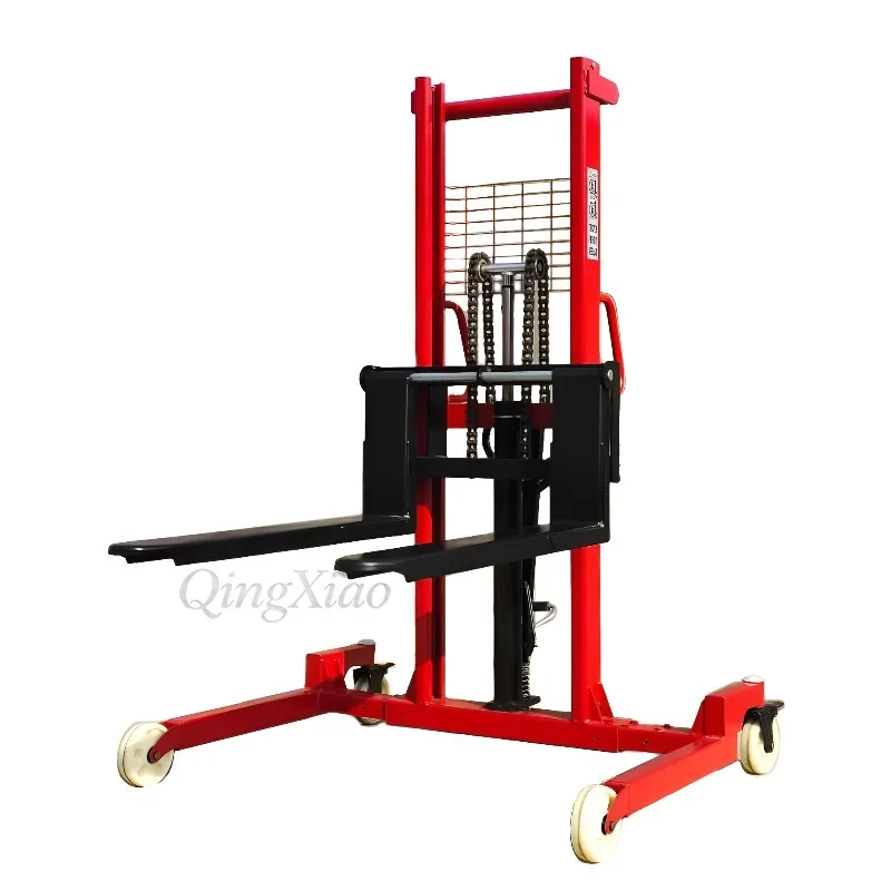 Manual Forklift Trolley Two Stages Mast Structure Solid Rubber Wheels Reinforced Body Flexible Operation For Pallet Stacking Use