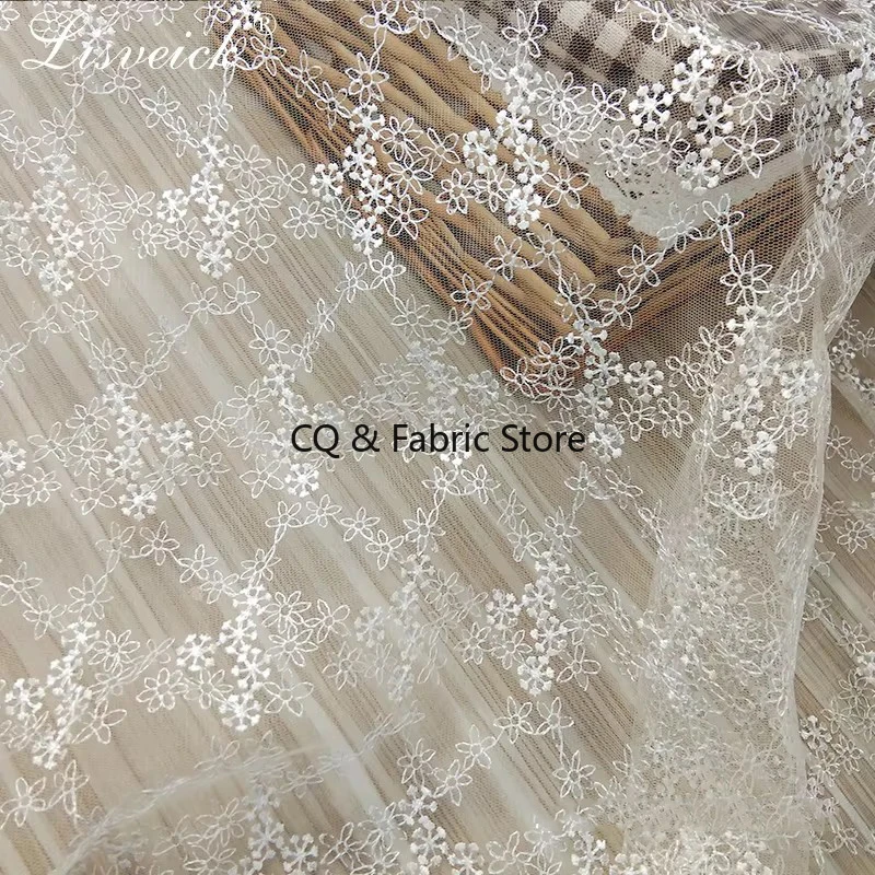 Fashion Floral Wedding Gown Dress Mesh Lace Fabric 130cm Width Off White Lace Sell By Yard