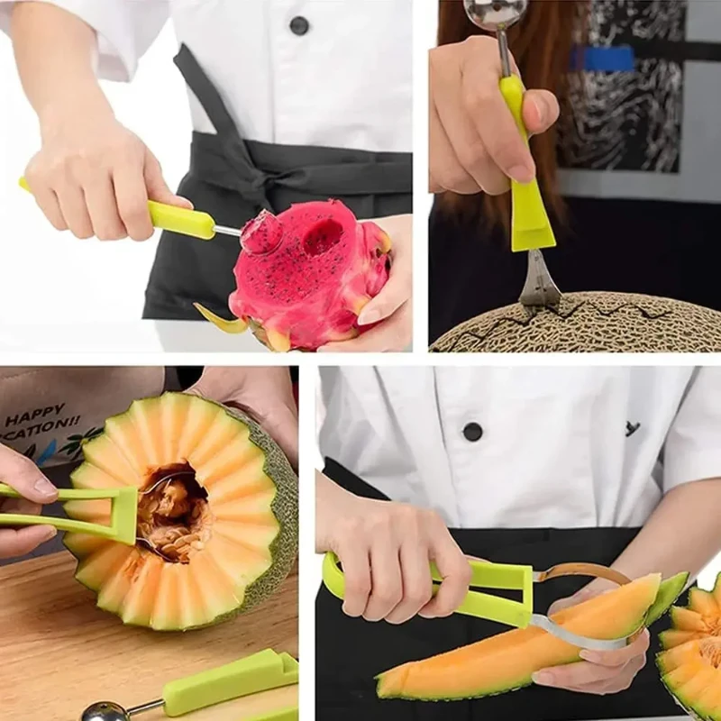3in1 fruit ball digger Watermelon Slicer Cutter Scoop Fruit Carving Knife Cutter Fruit Platter Fruit Dish Pulp Separator