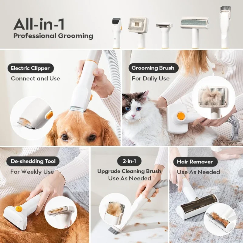 Kit de toilettage pour animaux de compagnie, aspirateur de poils de chien, aspirateur de toilettage pour animaux de compagnie avec 3 premières couches, système de filtration HEPA, aspirateur de toilettage pour chien