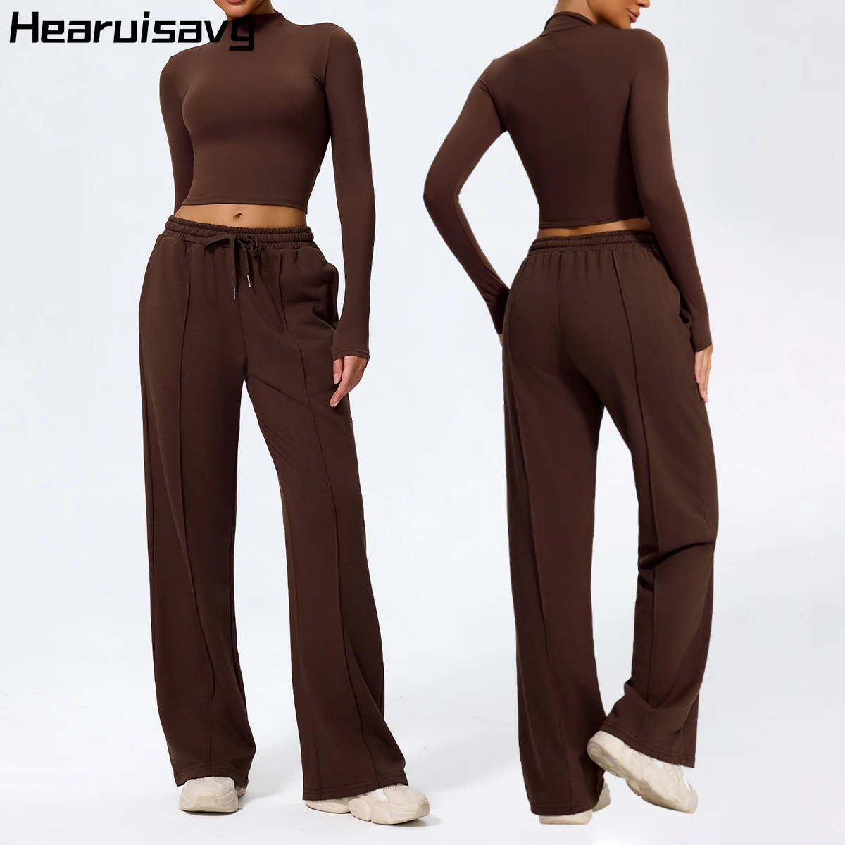 

Hearuisavy Fitness Long Sleeved Shirt 2Pcs Sports Set Gym Workout Top Fitness Tops Sweatpants Outdoor Running Workout Yoga Pants