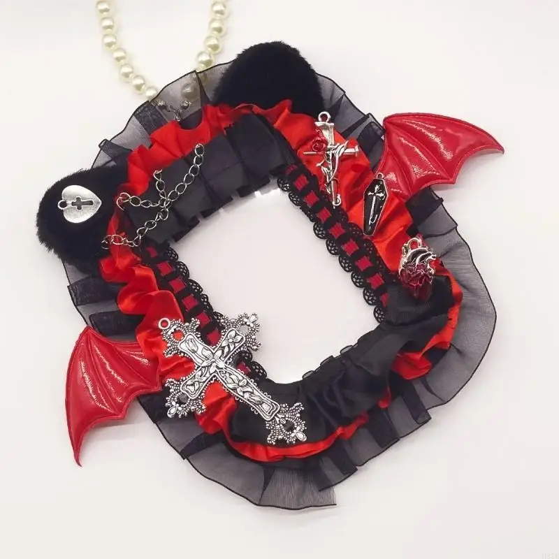 H37B Fledermausflügel -Photokardkoffer mit Perlenkette Teufel Fledermaus -Fotokartenanzeigehalter