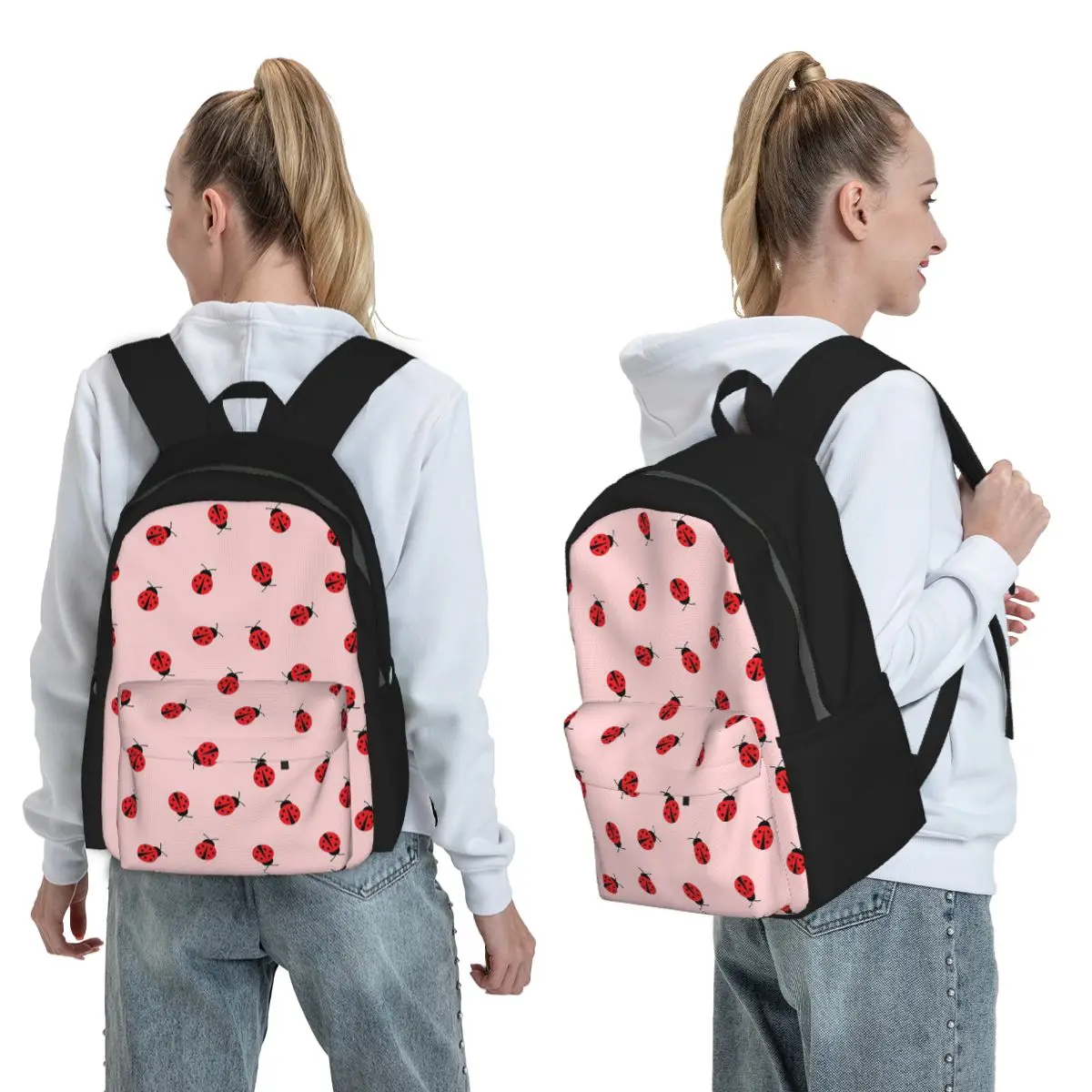 Cute Ladybug Pattern On Pink Background Backpack Student BookBag Kids School Bag Computer Shoulder Bags for Men Women