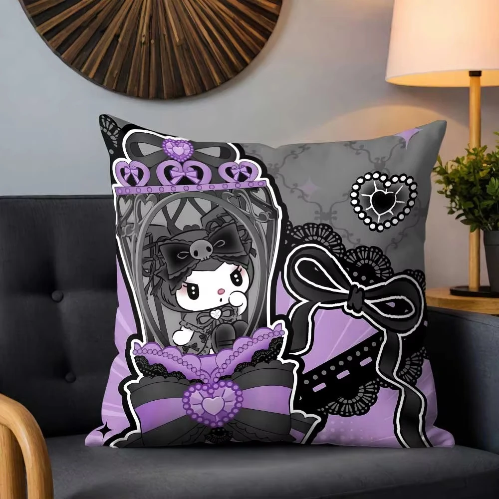 Cute Magical Kuromi Pillowcase Double-Sided Printed Decorative Cushion Cover Sofa Bed Throw Pillow Cover for Bedroom Living Room