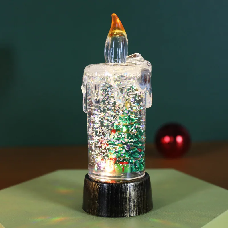 Flammenlose Weihnachtsdekorationen Kerzenlicht, Schnee treibende Cartoon Weihnachten Kristallkugel Lichter, Urlaub Kinder Geschenke Dekor Lampe