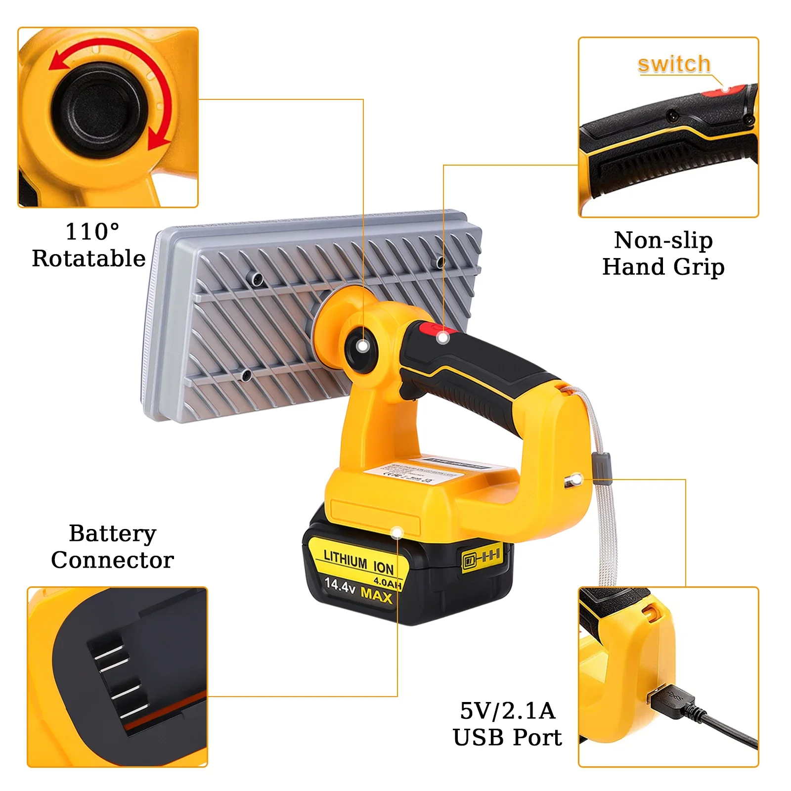 Imagem -06 - Lanterna Portátil Led para Jobsite Luz de Trabalho Holofote para Dewalt Bateria Li-ion 20v 40w 4200lm Exterior sem Bateria