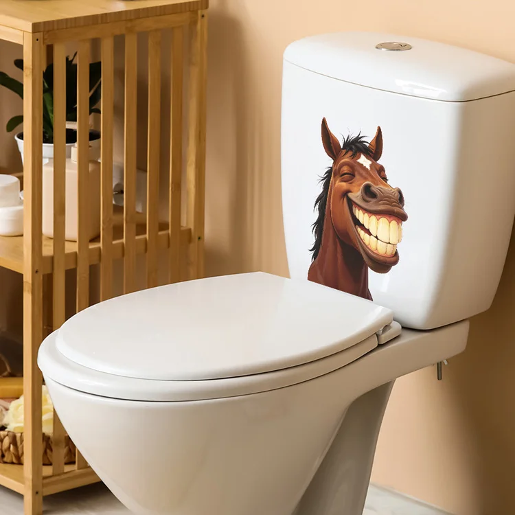 Lustiger grinsender Pferd-Wandaufkleber, interessante Wohnzimmerdekoration, Wandbild, Schlafzimmer- und Badezimmerdekoration, selbstklebende Toilettenaufkleber – Detail 5