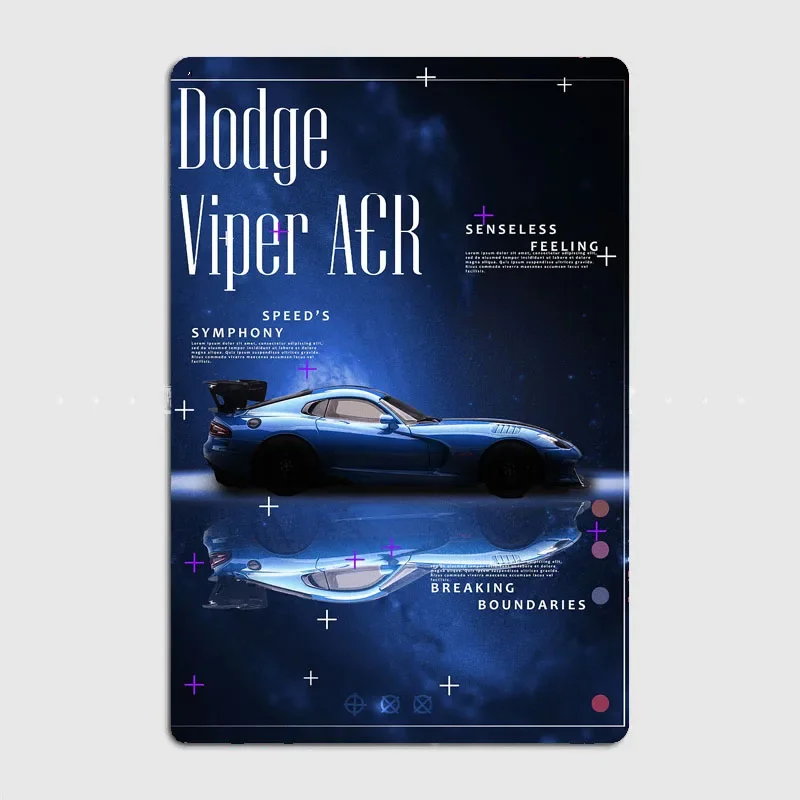 Coche deportivo azul Dodge Viper ACR, placa de Metal Retro, póster, Club, decoración del hogar, Bar, cueva, letrero de estaño clásico, decoración de pared para habitación