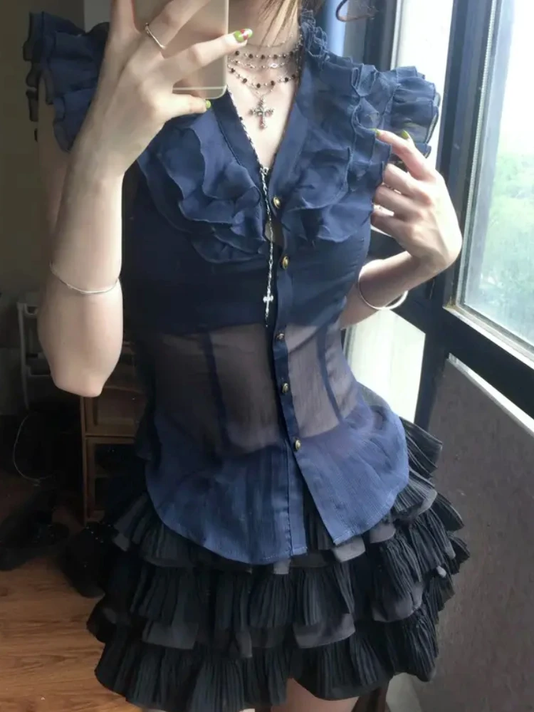 

Korean Fashion Sexy Slim Base Shirt Women Aesthetic Sleeveless Y2k Sweet Top Party Female Chic V-neck Casual Clothes Summer 2025