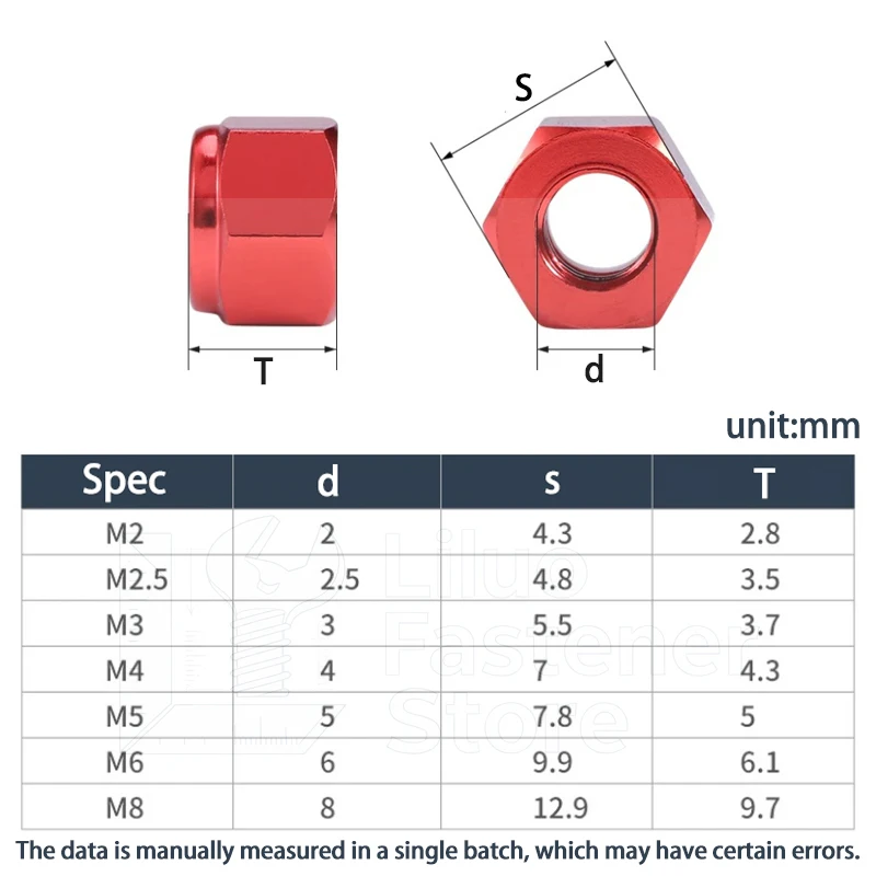2pcs-10pcs M2 M2.5 M3 M4 M5 M6 M8 Colourful Aluminum Hex Nylon Insert Lock Nut Self-locking Nuts Locknuts Model Hex Nut Anodized
