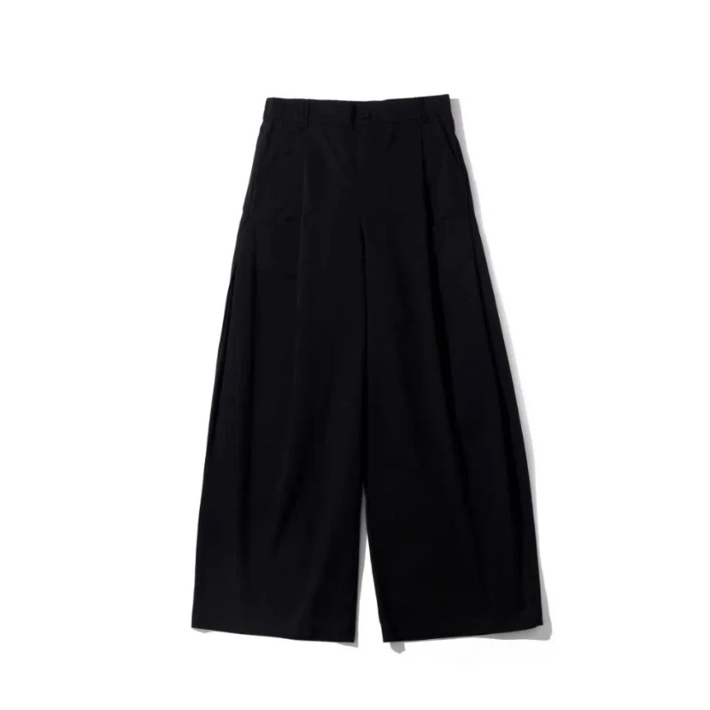Japan Style Retro Solid Color Cargo Pants Men's Spring Autumn Trendy Loose Straight High Waisted Button Wide Leg Casual Trousers