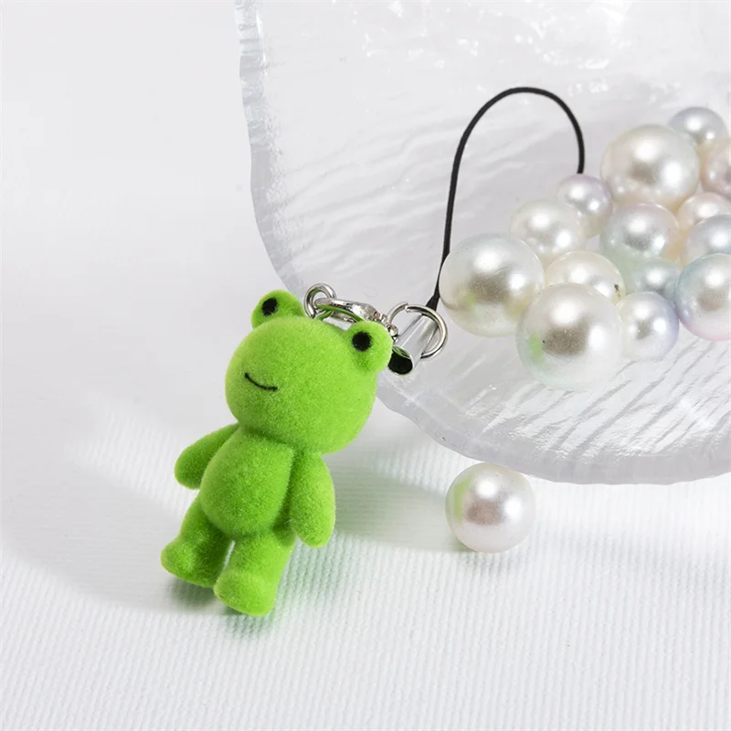 Schattige 3d Flocking Kikker Sleutelhanger Gevlokt Kleine Kikker Paar Mobiele Telefoon Hanger Auto Sleutelhanger Rugzak Bedels Tas Accessoires