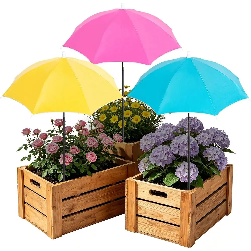 

3-Pack Durable Plant Shade Umbrellas for Sun Protection, Adjustable Height, Rust-Resistant, and Colorful Garden Umbrellas, 23.6