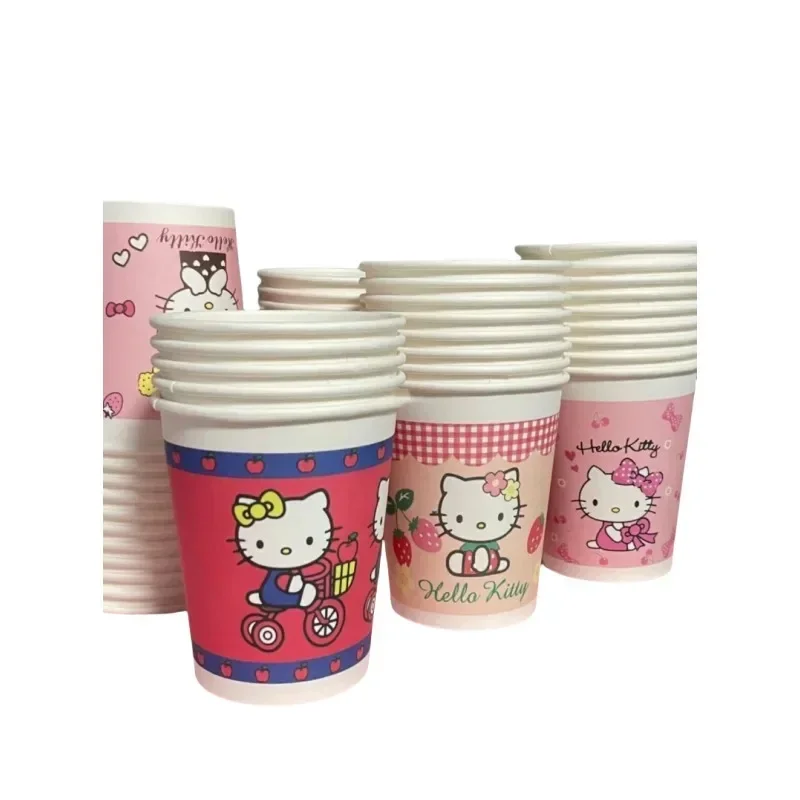 Sanrio Cartoon Pattern HelloKitty Cute Creative Fashion Portable Holiday Home Party Thick High-Value Color Disposable Paper Cup