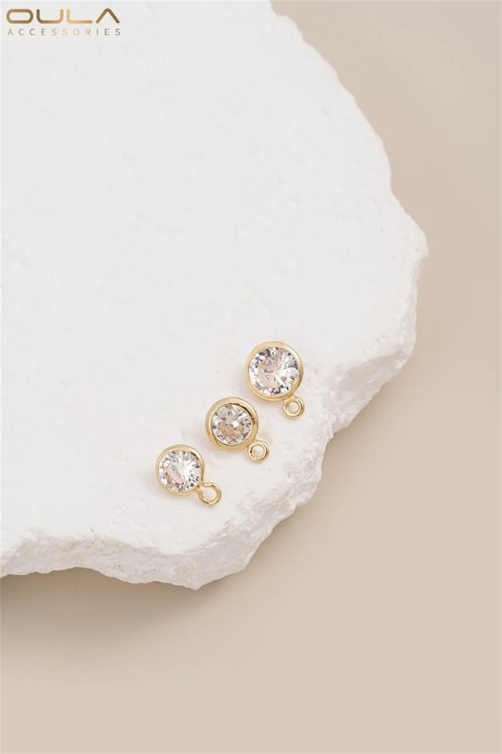 

1PCS 14K Gold-plated Shiny Zircon Crystal Round Pendant Earrings, Diy Double Pendant Bracelet Jewelry Accessories