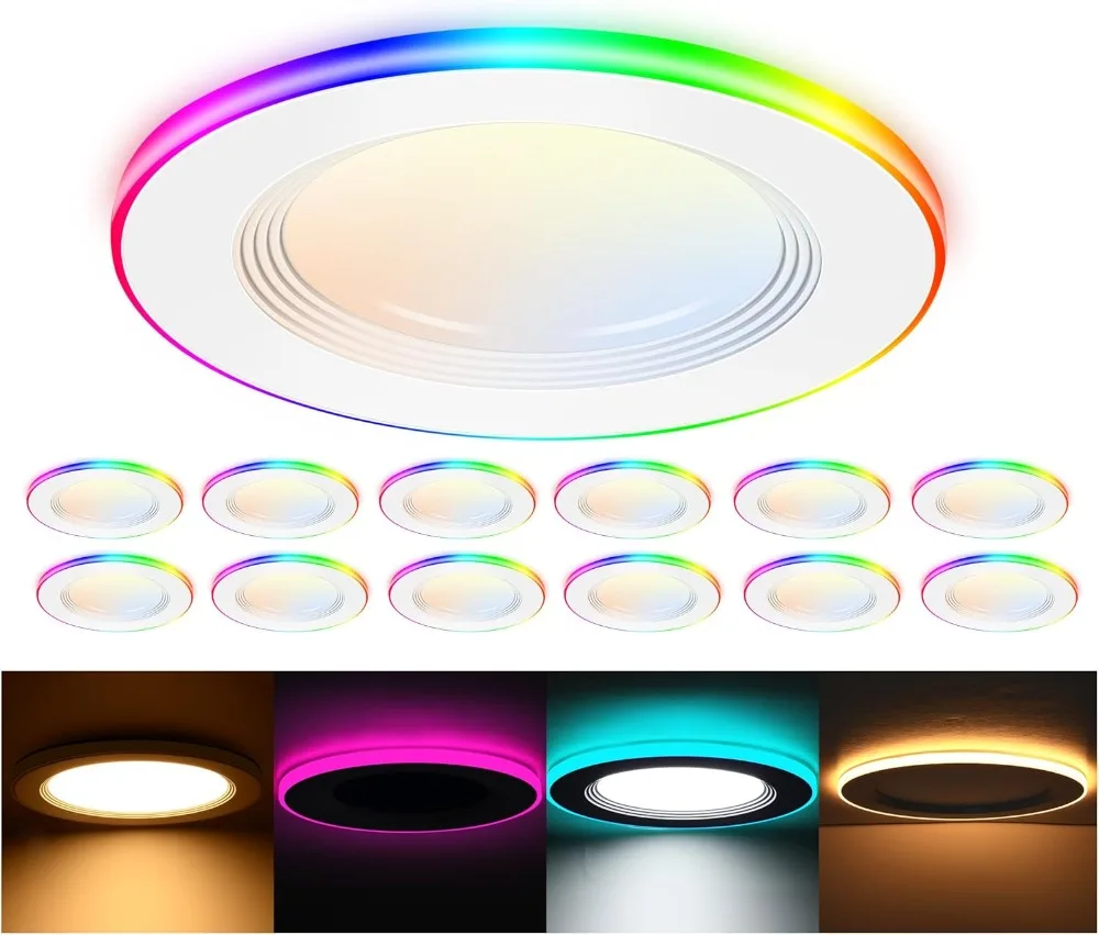

[12 Pack]CLOUDY BAY 4 Inch Smart LED Recessed Ceiling Light with RGB Back Light,9W 2700K-6500K,2W Color Changing Ultra-Thin