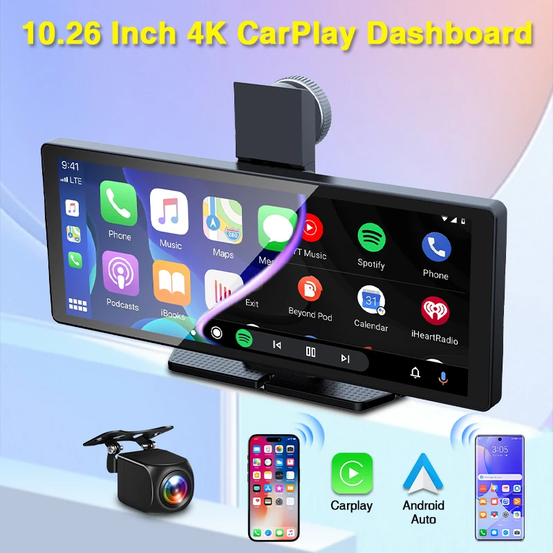 Jansite 10.26 "ADAS سيارة DVR 4K داش كام تدوير كاميرا أمامية Carplay أندرويد مسجل السيارات سيري التحكم الصوتي حلقة تسجيل #2