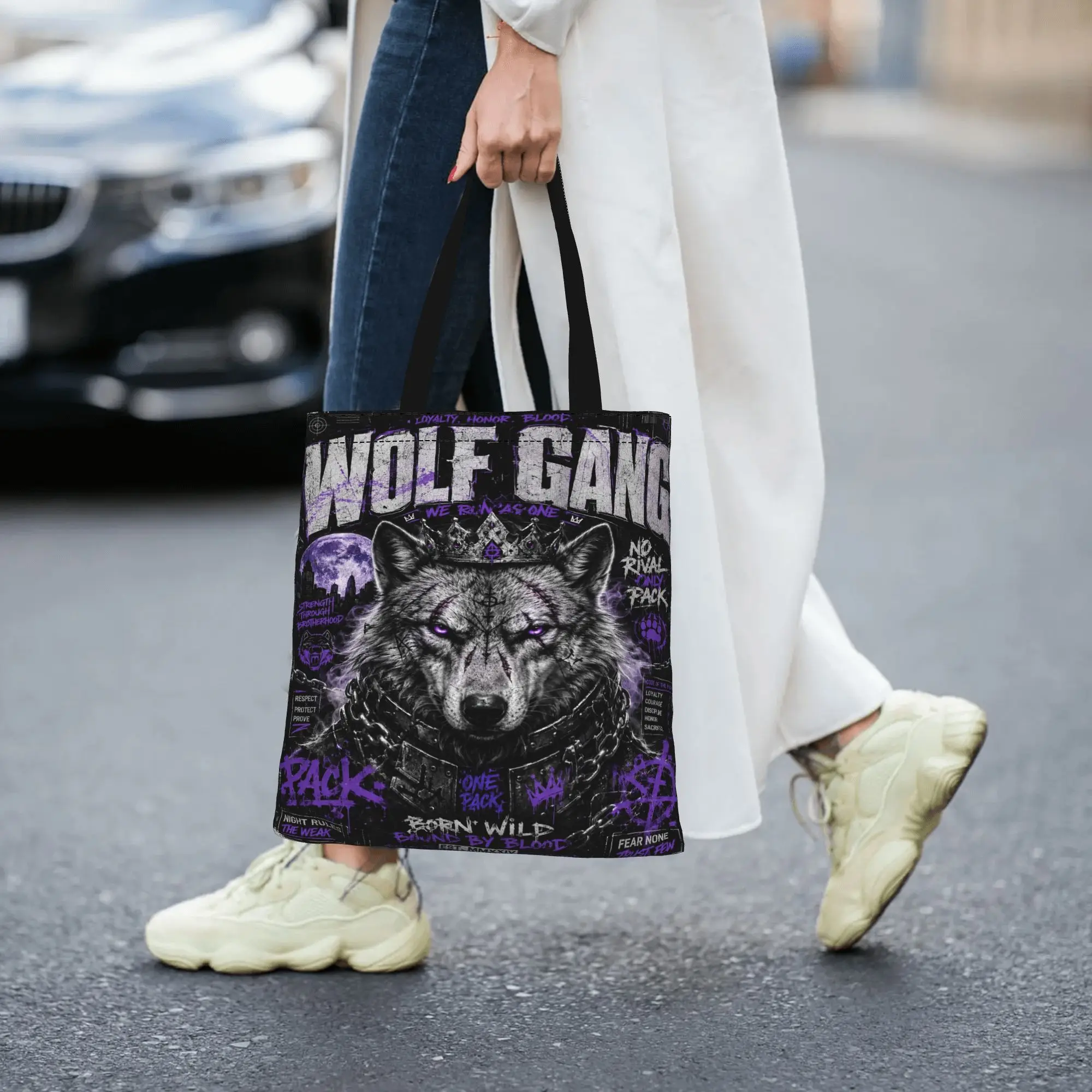 Fashion Women's Bag Graffiti Wolf Game Shopping Bag  Canvas Tote Bag Women'S Shoulder Handbag Christmas Gift