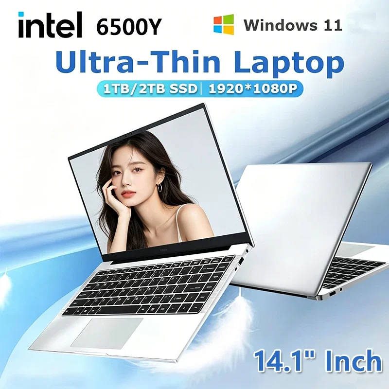

14.1" Ultra Slim Laptop Intel 6500Y Windows 11 DDR4 16GB/32GB 2TB SSD Lightweight Business Office PC 1080P HD Office Laptops
