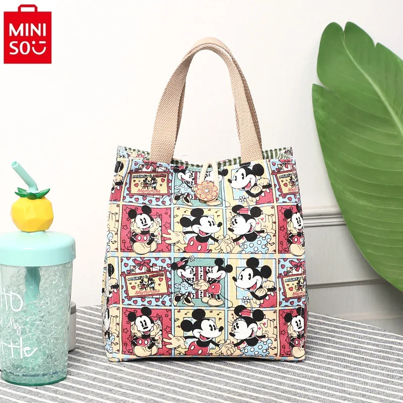 MINISO Disney Cartoon Mickey Student Handbag Fashionable Women\'s Large Capacity Canvas Carrying Shoulder Bag