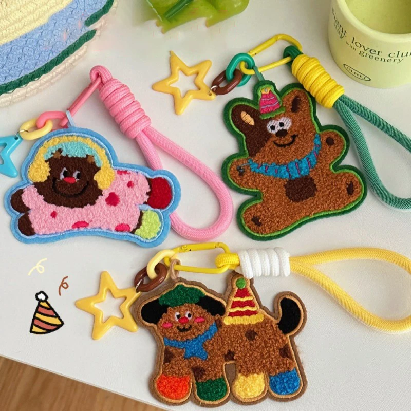 Creative Animal Embroidery Keychain For Bag Pendant Cute Embroidery Puppy Keyrings Car Keys Kawaii Elephant Doll Keychain Gifts