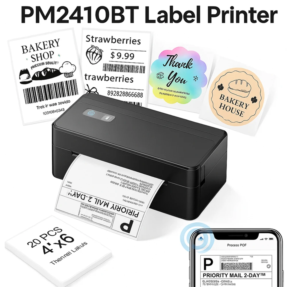 

PM2410 Bluetooth Thermal Label Printer 2025 Upgraded Shipping Label Maker 25-115mm for Efficient Packaging Small Business Use