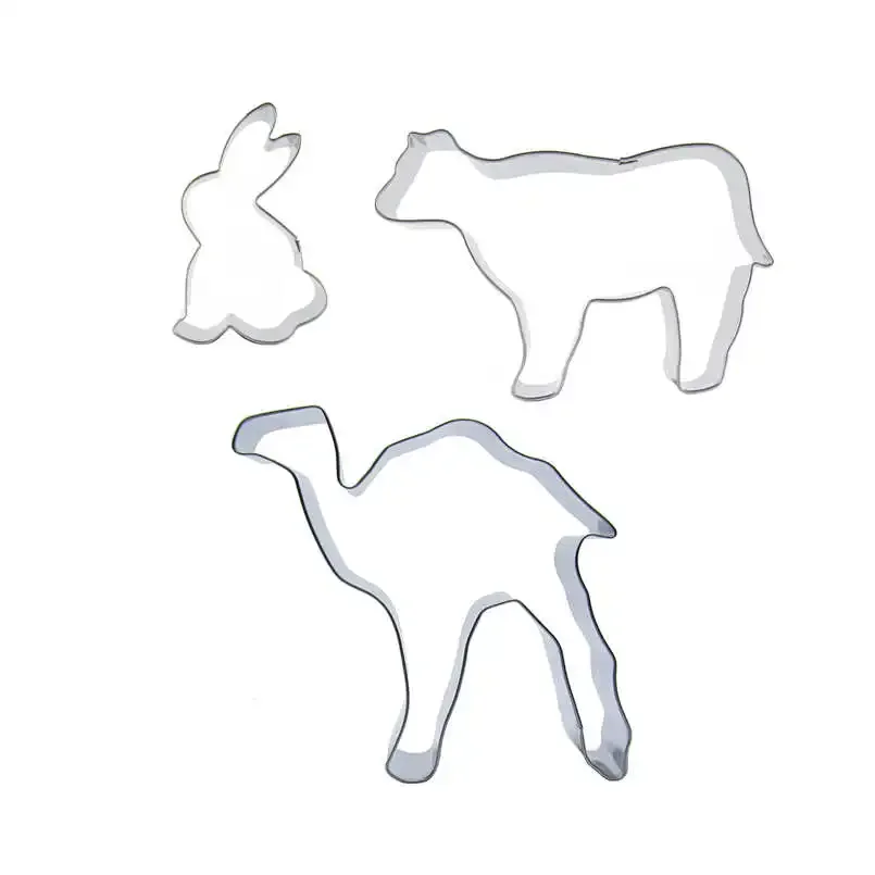 3 pcs Small White Rabbit Yak Camel Stainless steel Cookie cutter biscuit embossing machine Pastry molds Cake decorating tools