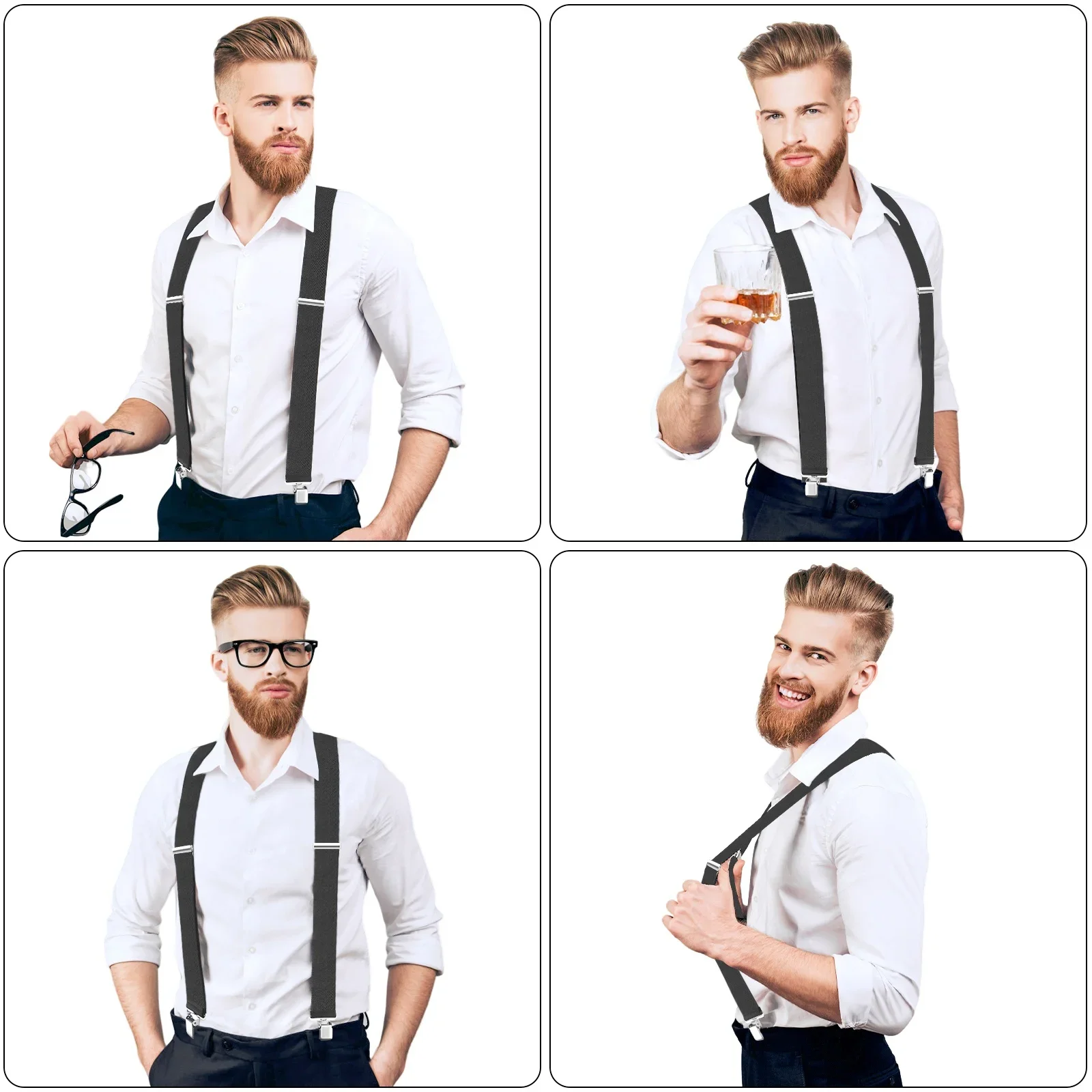 Tirantes clásicos para hombre de 2 pulgadas de ancho, clips resistentes, espalda en X, tirantes de trabajo elásticos ajustables