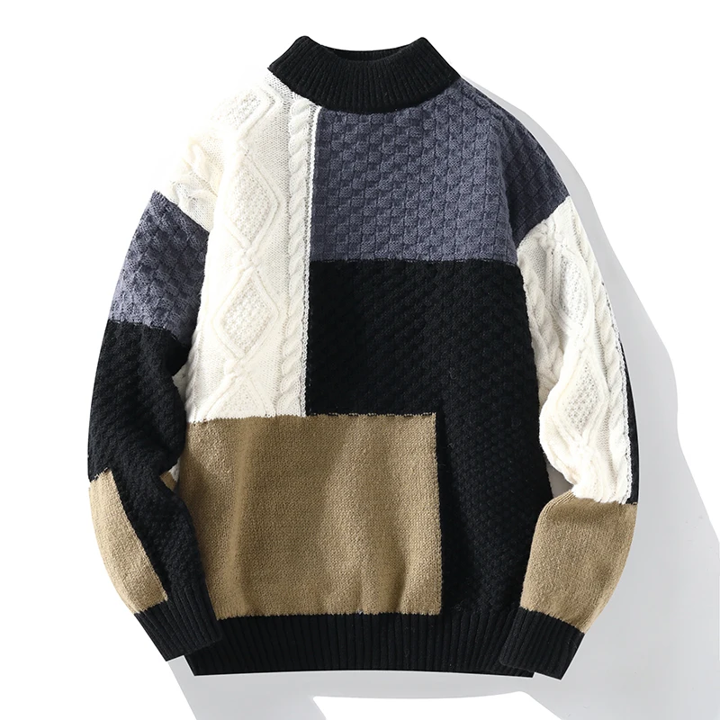 

New Japanese Vintage Sweater for Men Loose Fit Patchwork Knit Pullover Autumn Winter Casual Knitted Top Men Women Jumper