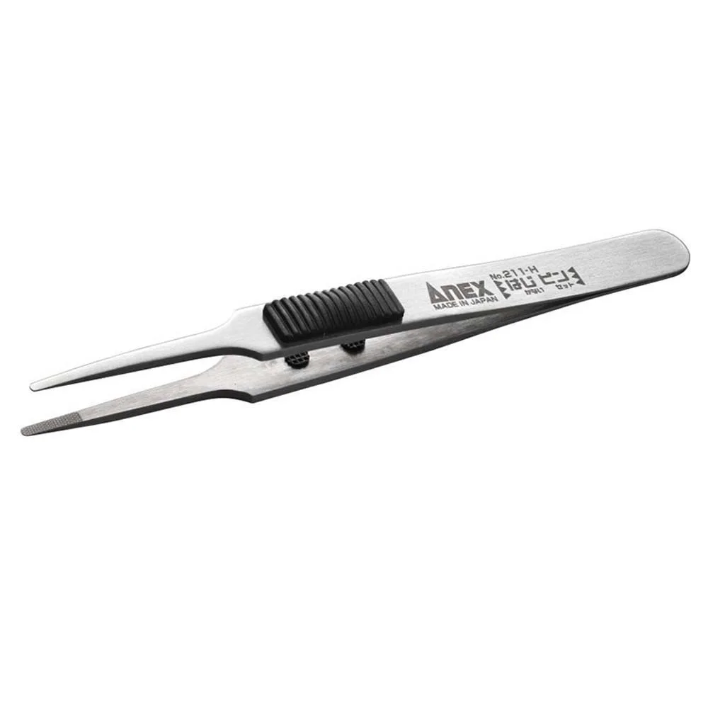 anex-211-h-round-tip-tweezers-120mm-sus420j2-stainless-steel-tpe-non-slip-rubber-grip-for-jewelry-craft-small-parts-gripping