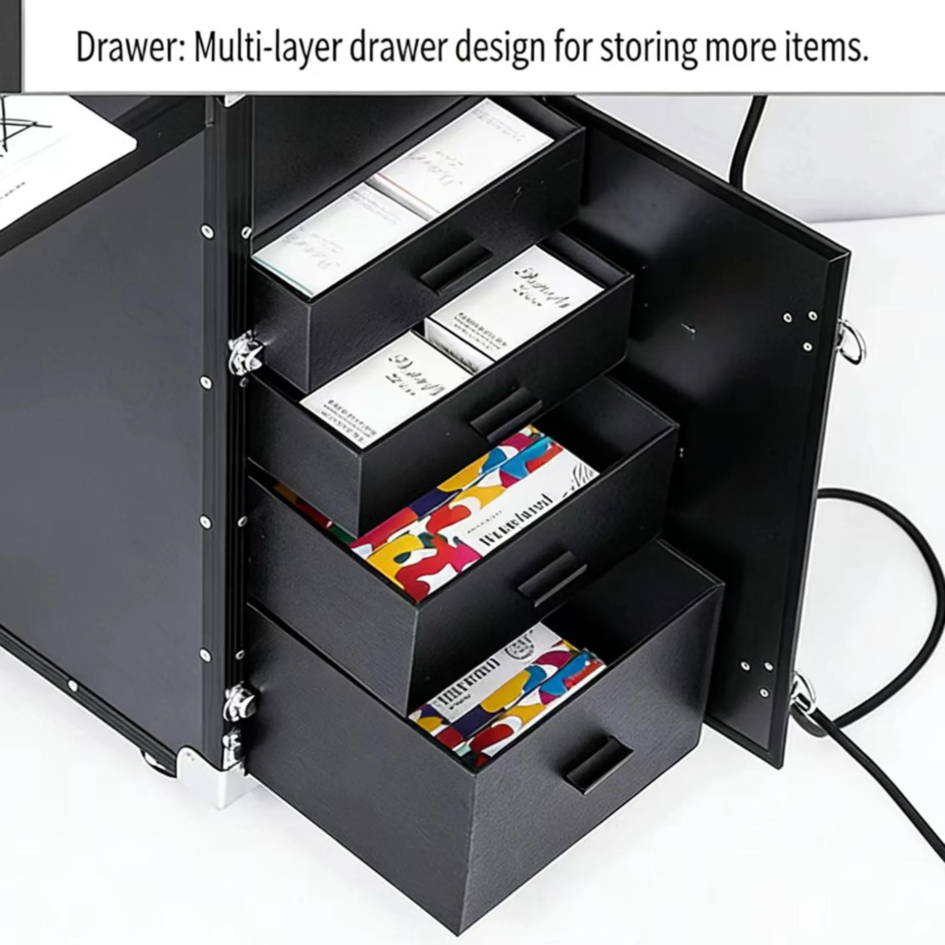 Rolling Makeup Station Foldable Countertop Storage Cabinet Mobile Manicure Table with Speaker Suitcase Women's Bag Trolley Case
