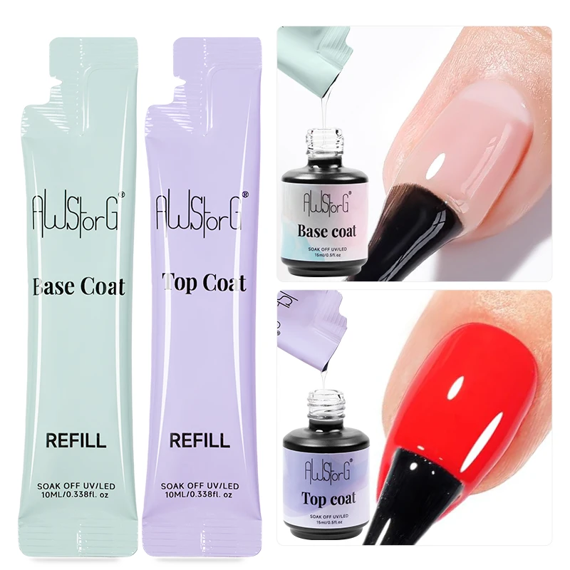 AWStorG 10ML Top Coat And Base Coat Clear Refill  Gel Nail Polish  Semi Permanent Nail Art Manicure Soak Off LED UV Gel Varnish