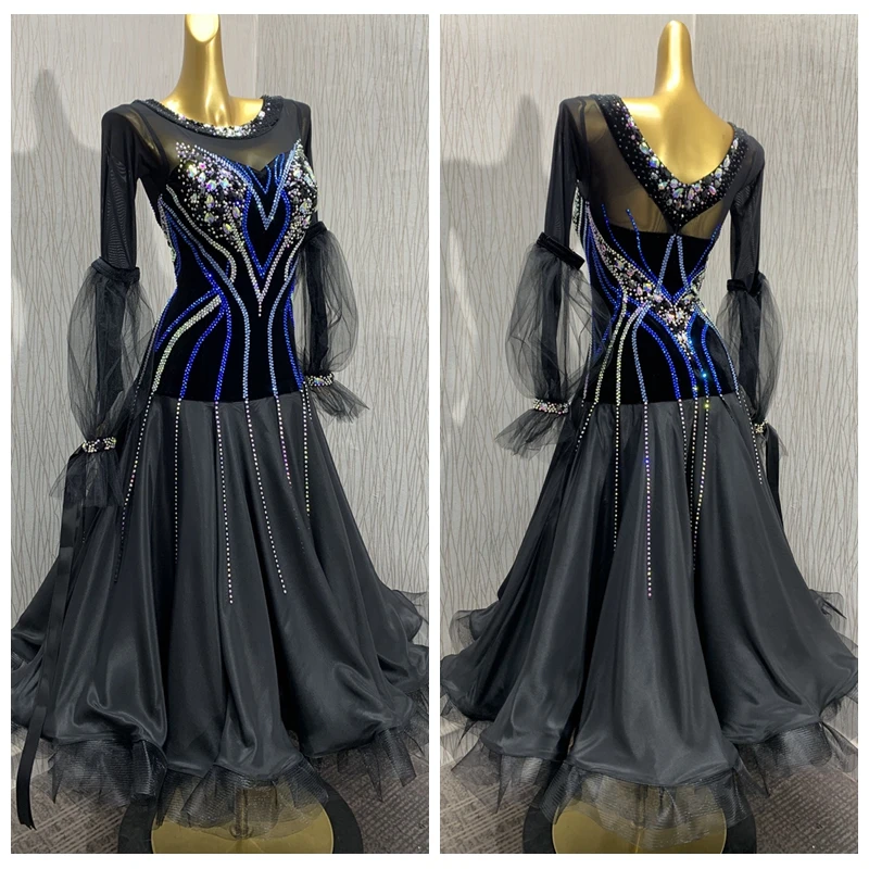 

Modern Waltz Tango Competition Ballroom Dance Dress,Smooth Ballroom Dress , Costume Long Sleeve,black ABCdance dress