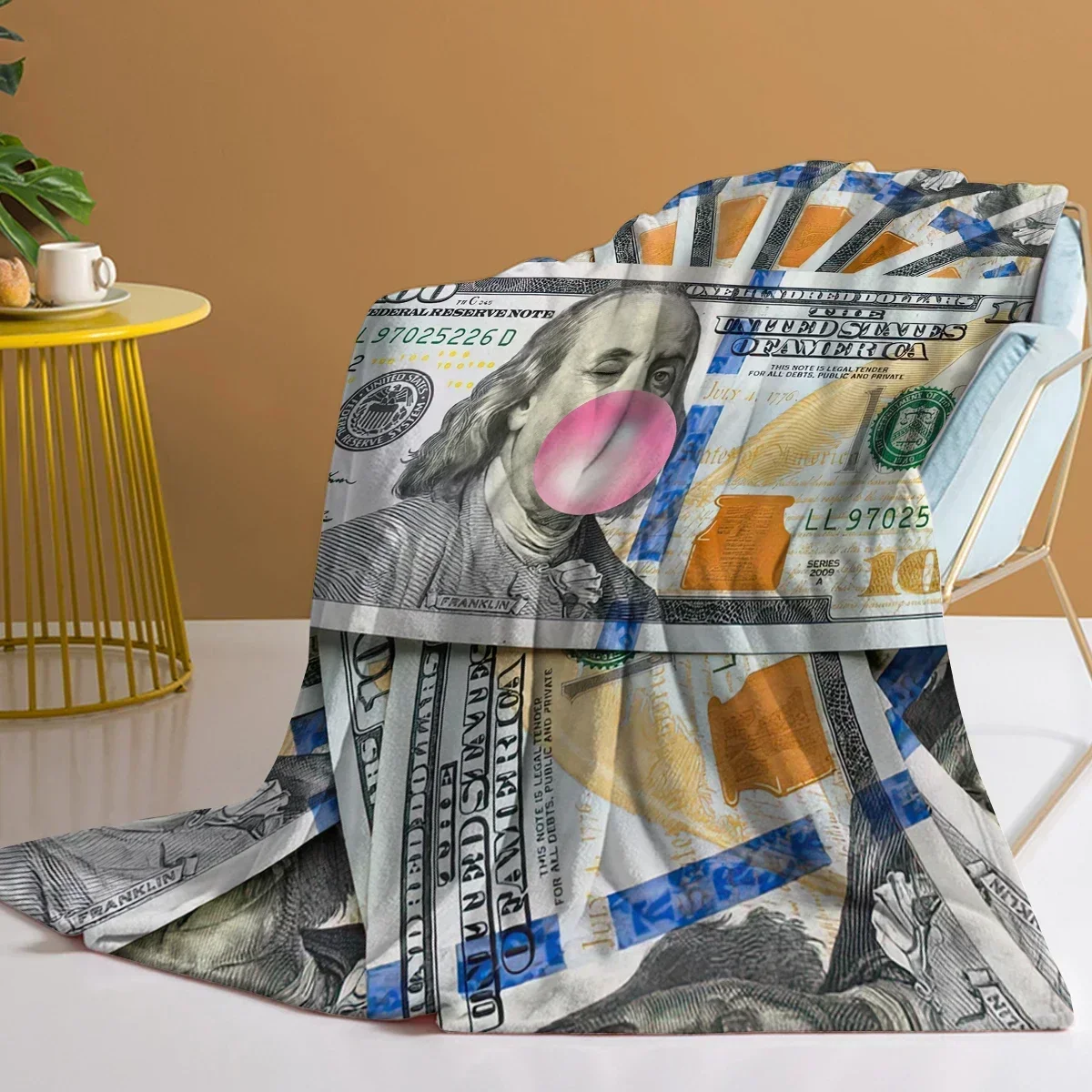 1pcCute Franklin Wink pink Bubble Gum One Hundred Dollar Bill Pattern Warm Comfortable Sofa Sofa Bed Soft Blanket